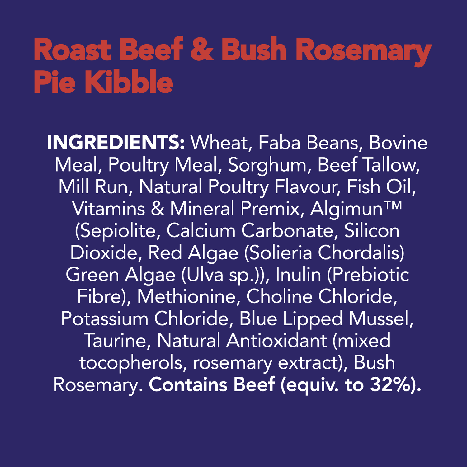 Bunji Dog Kibble - Roast Beef &amp; Bush Rosemary Pie - 3KG