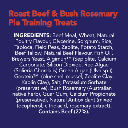 Bunji Dog Training Treats - Roast Beef &amp; Bush Rosemary Pie - 400g