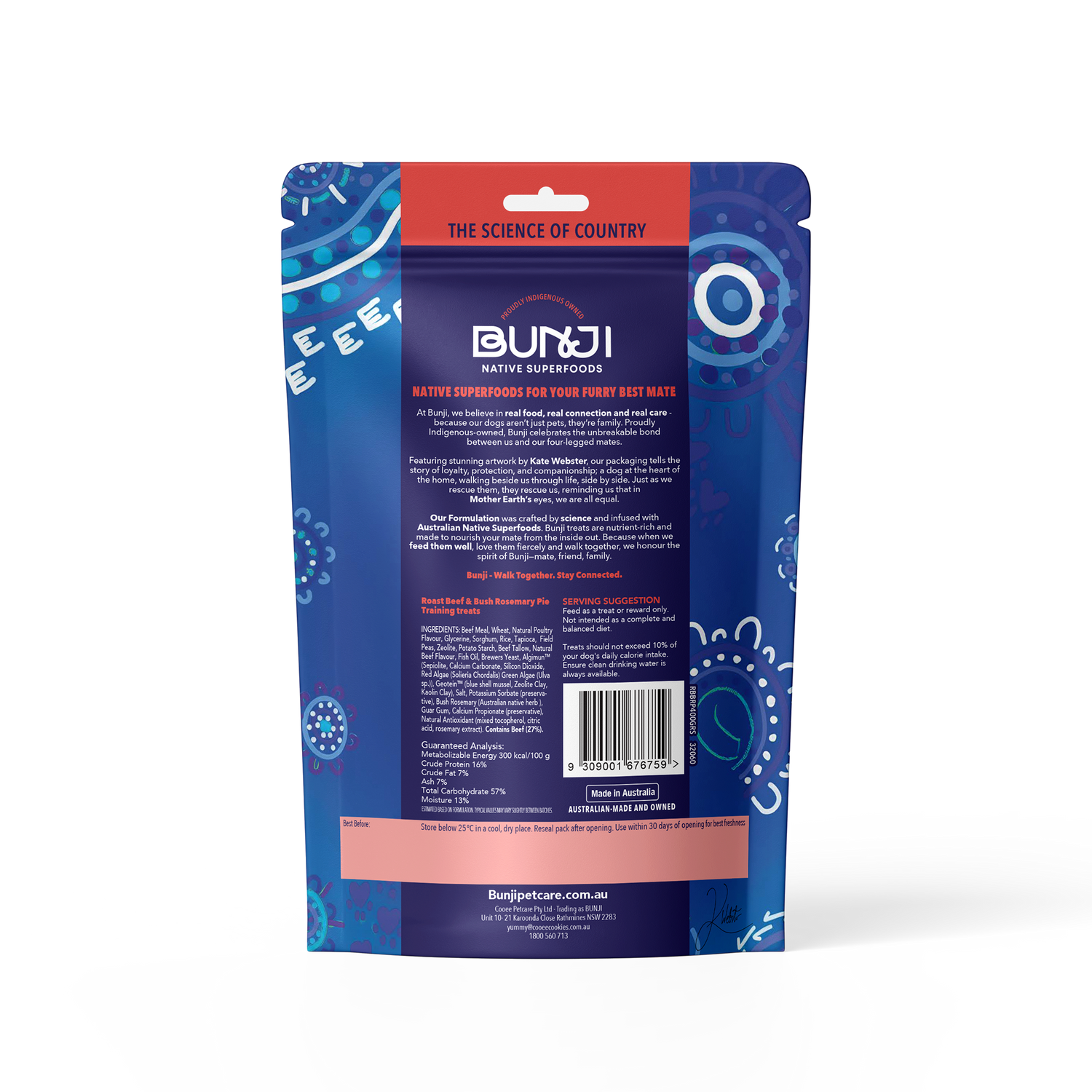 Bunji Dog Training Treats - Roast Beef &amp; Bush Rosemary Pie - 400g