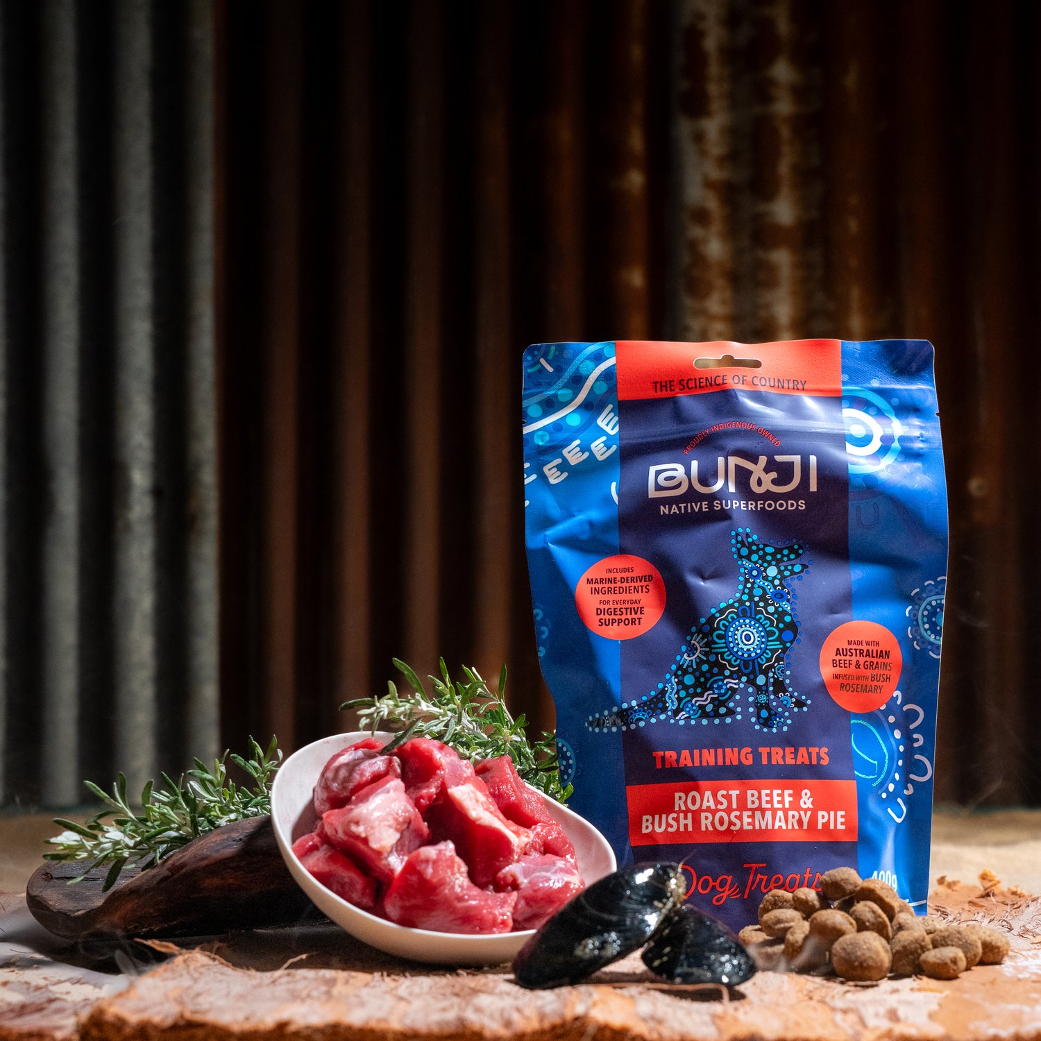 Bunji Dog Training Treats - Roast Beef &amp; Bush Rosemary Pie - 400g