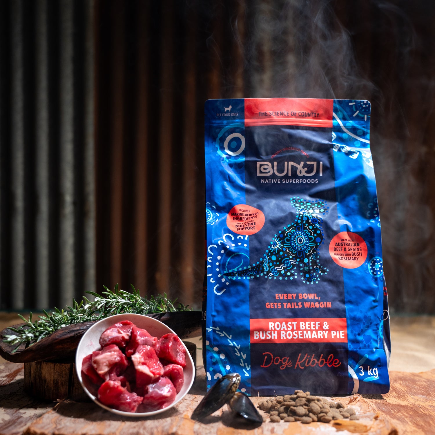Bunji Dog Kibble - Roast Beef &amp; Bush Rosemary Pie - 3KG