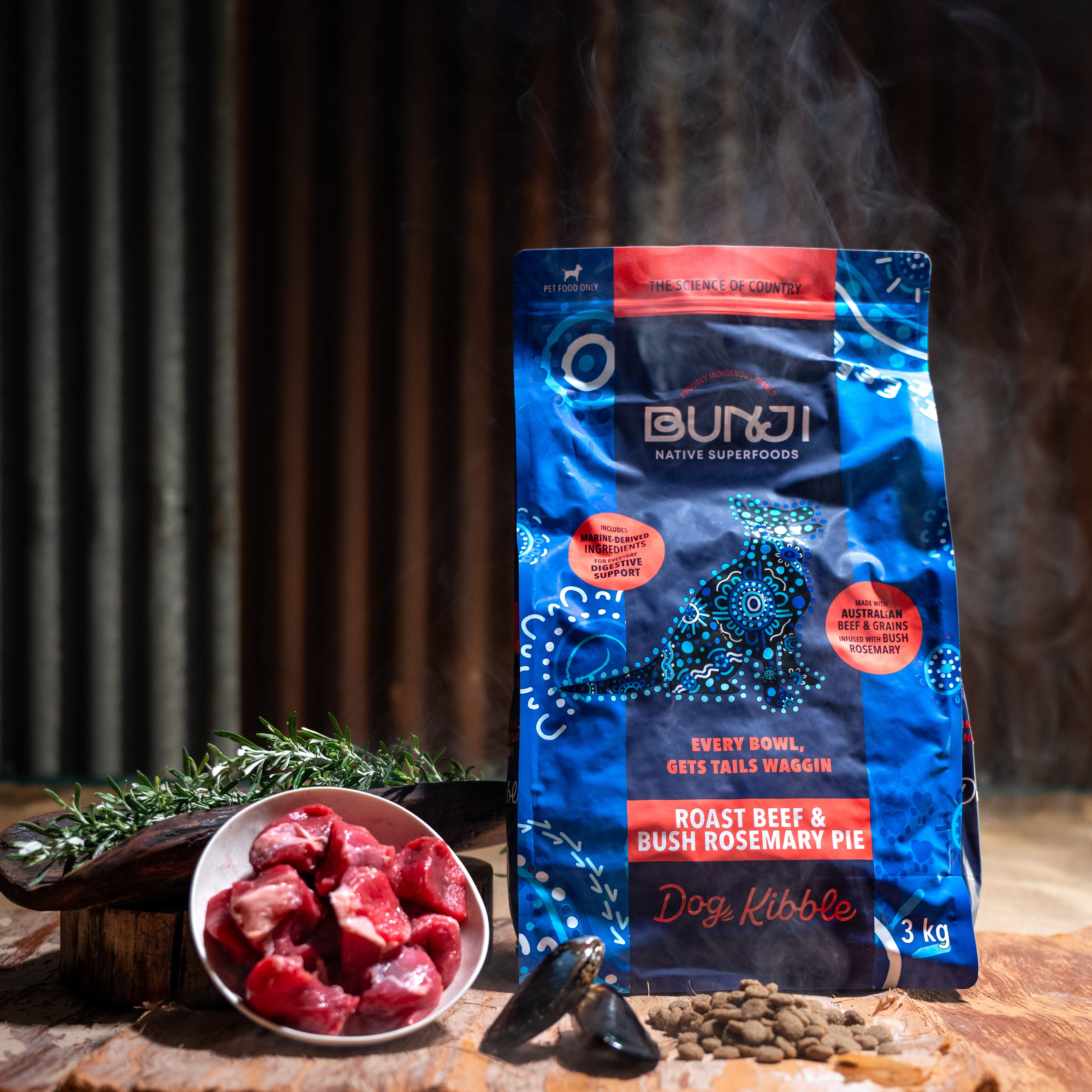 Bunji Dog Kibble - Roast Beef &amp; Bush Rosemary Pie - 3KG