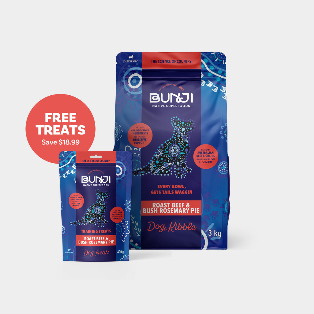Bunji Roast Beef &amp; Bush Rosemary Pie Super Kibble + Free Treats
